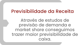 Previsibilidade da Receita Através de estudos de previsão de demanda e market share conseguimos trazer maior previsibilidade de caixa.